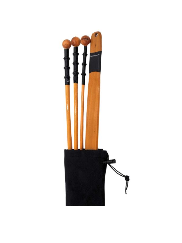 Rattan cane set with 3 canes and 1 slapper paddle with a black nylon bag