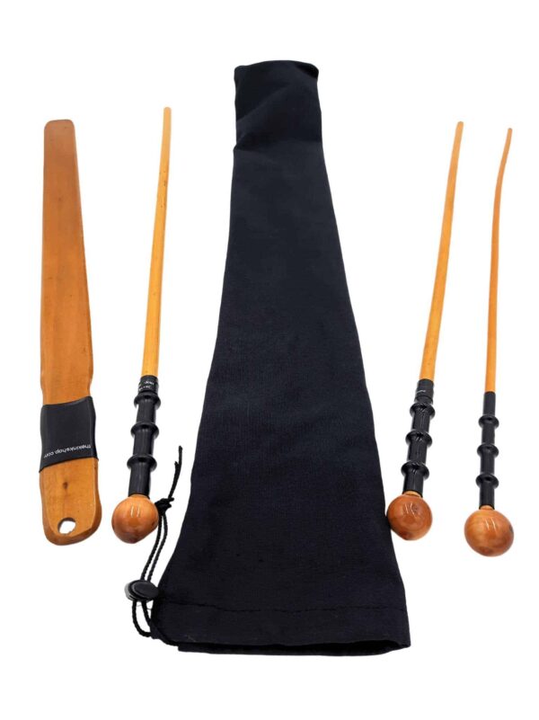 Rattan cane set with 3 canes and 1 slapper paddle with a black nylon bag