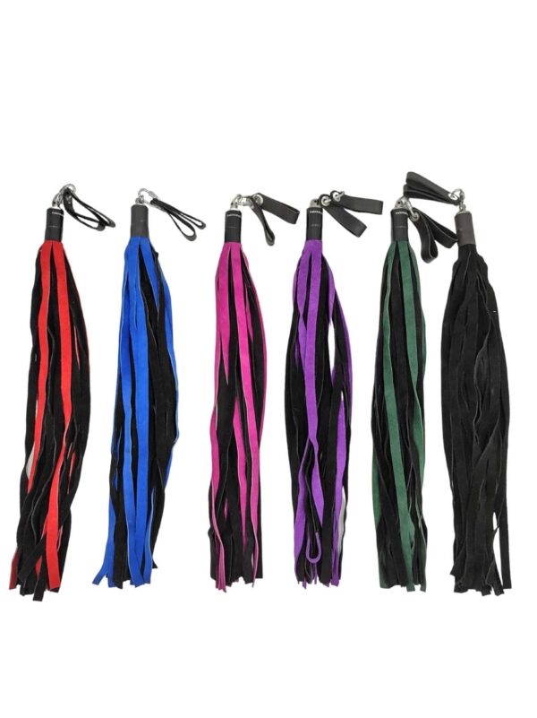 Suede leather floggers in multiple colors w/fingerloops