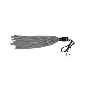 Conductive Chain Flogger, with finger loops for use with Violet Wand, horizontal view