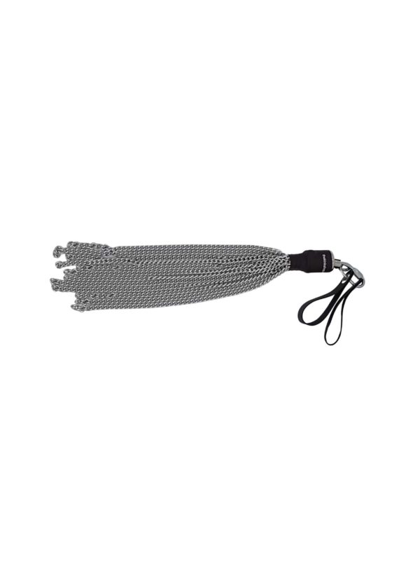 Conductive chain flogger, with finger loops for use with violet wand, horizontal view