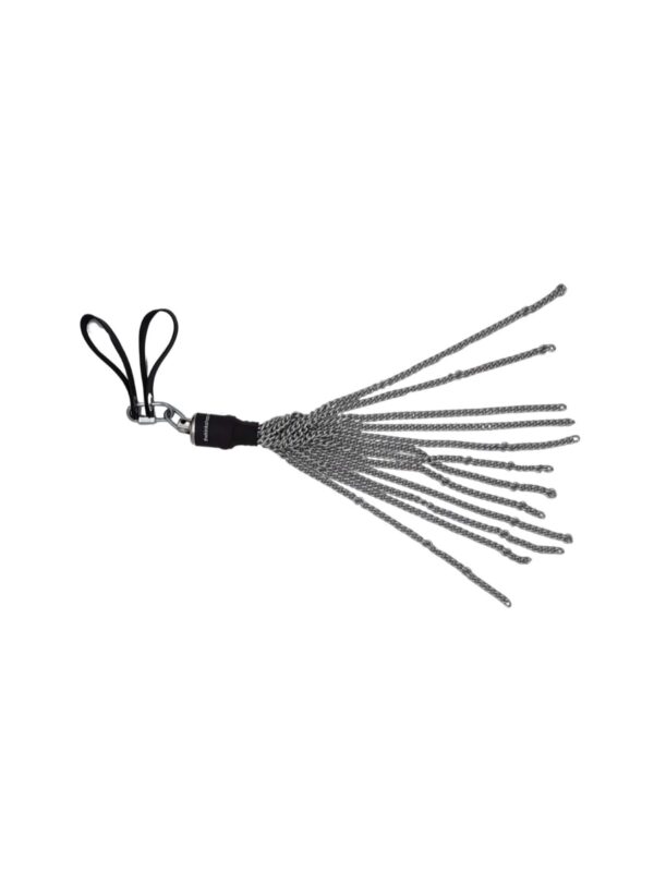 Conductive chain flogger, spread out, with finger loops for use with violet wand