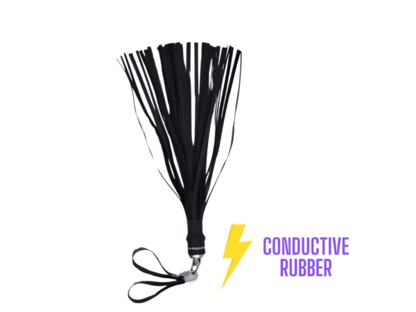 Conductive rubber flogger with fingerloops for use with violet wand