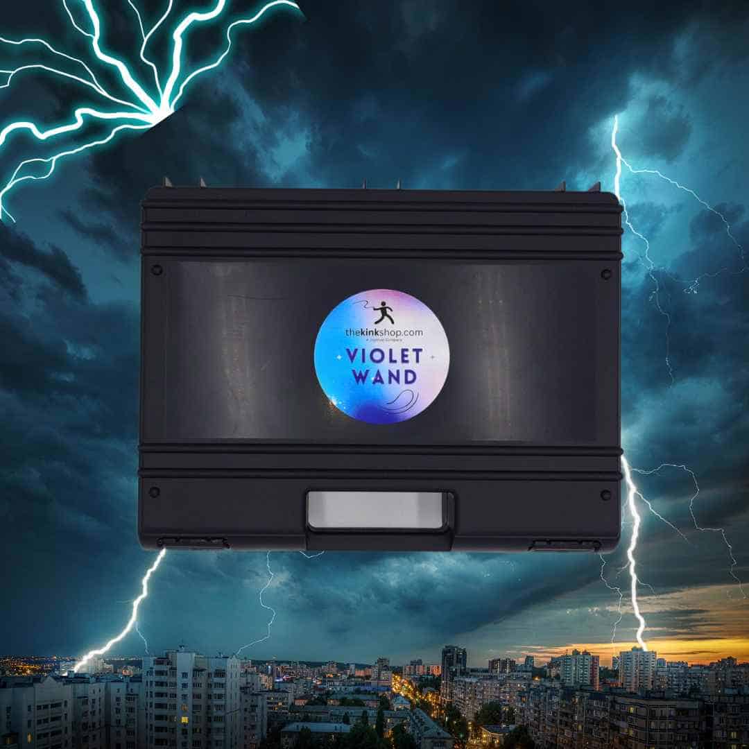 Violet Wand Kit Carrying Case on a background showing lightning in the sky