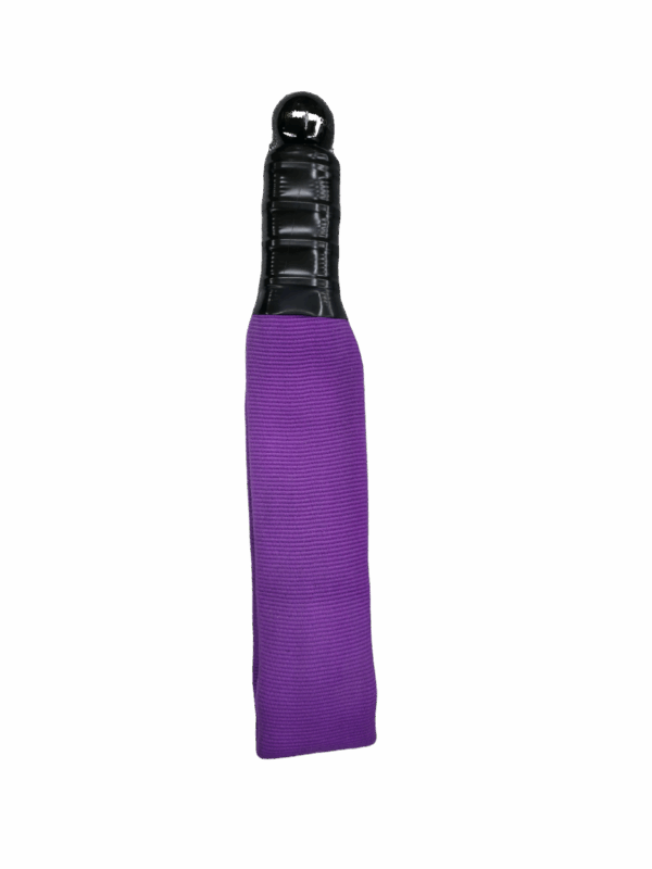 Purple firehose bdsm impact paddle with woven nylon and a wooden handle