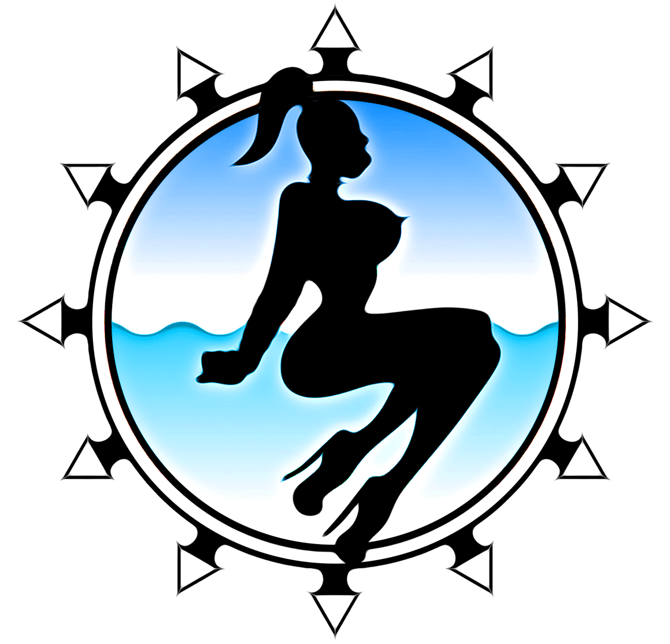 Fetish Con Logo shadow of shapely woman in the water with decorative spike circle design