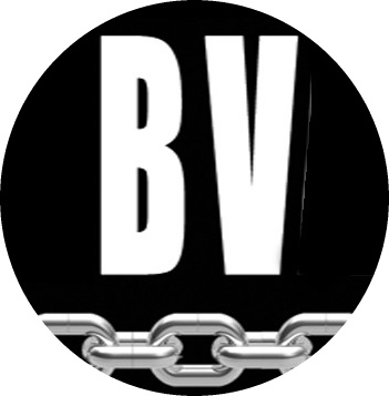 White BV letters on black background with chain at the bottom